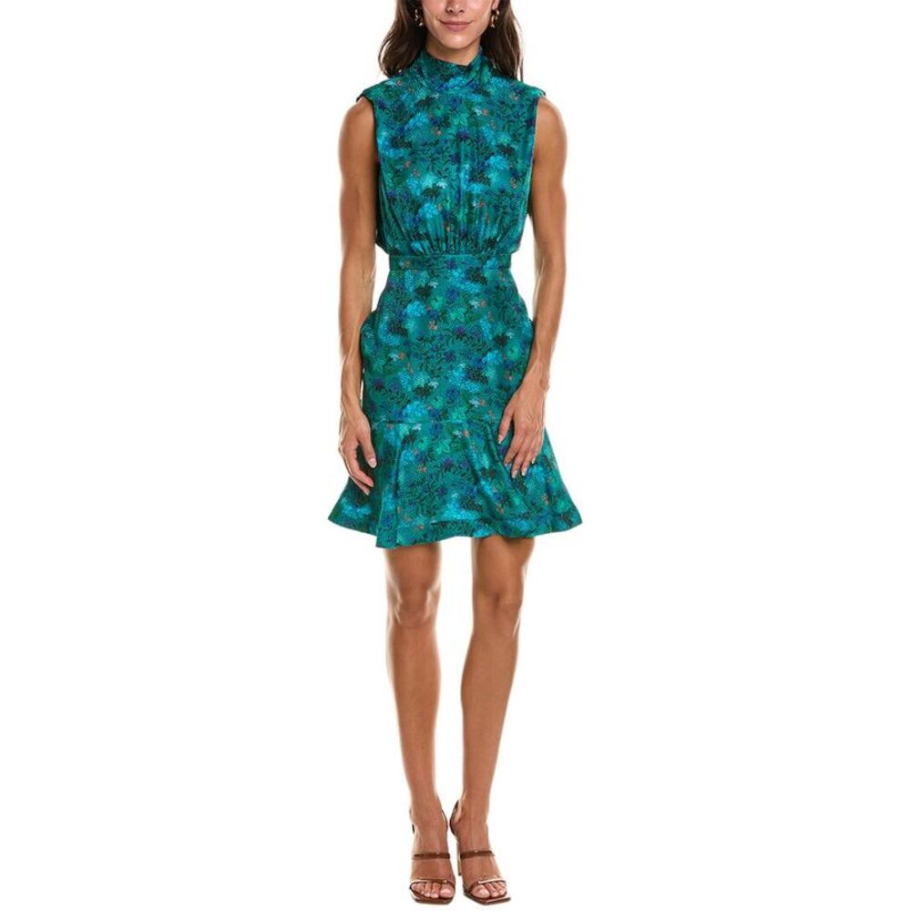 Saloni Womens  Fleur Dotty Stamped Satin Mini Dress, Blue